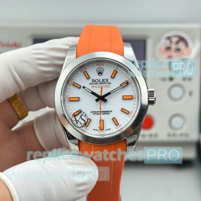 VS Factory Super Replica Rolex Milgauss Swiss 3131 Watch with Orange Rubber Strap 